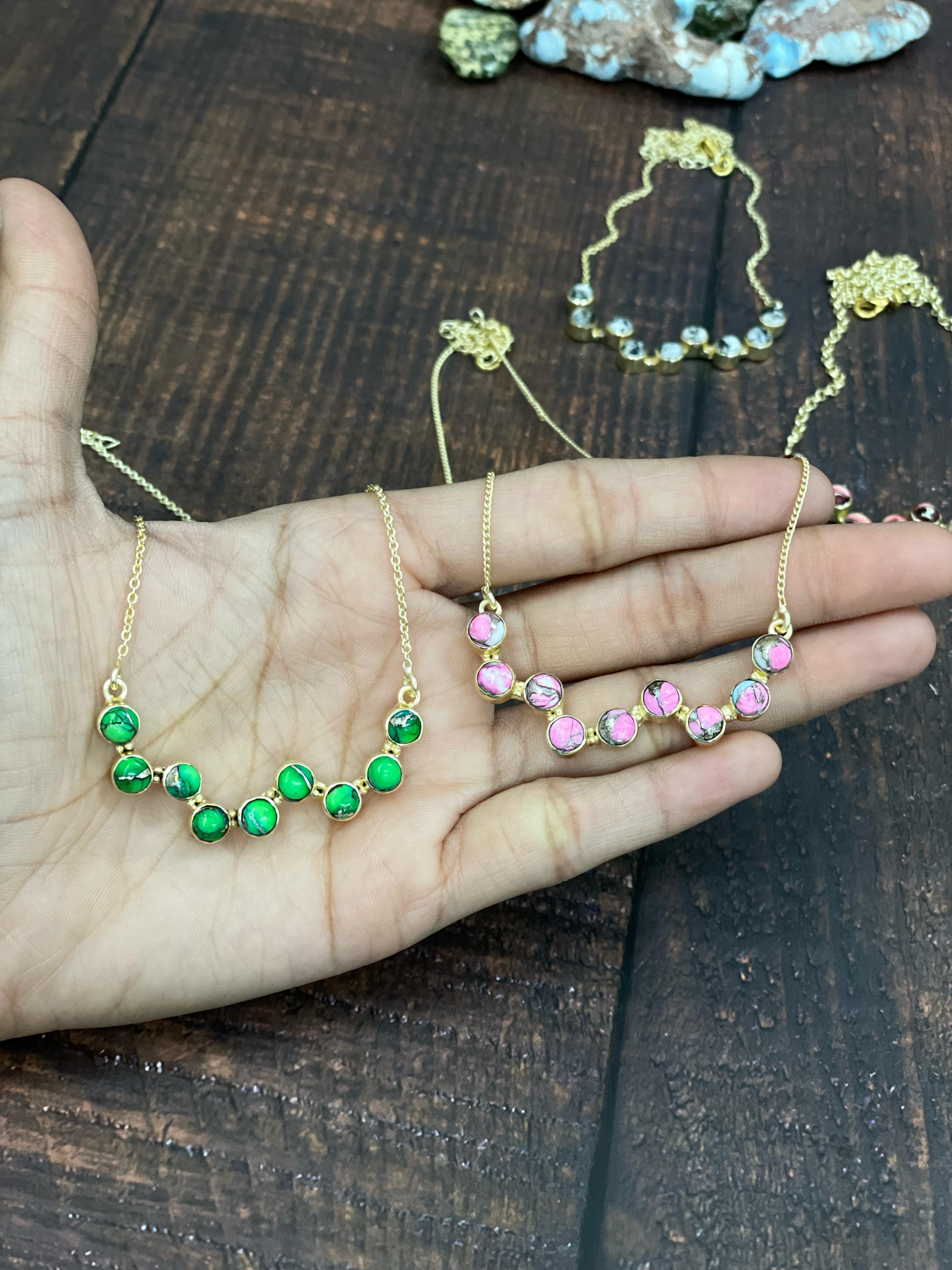 "The Golden Collection" Desert Jewels Handmade Natural Multi Stone Gold Plated Necklace