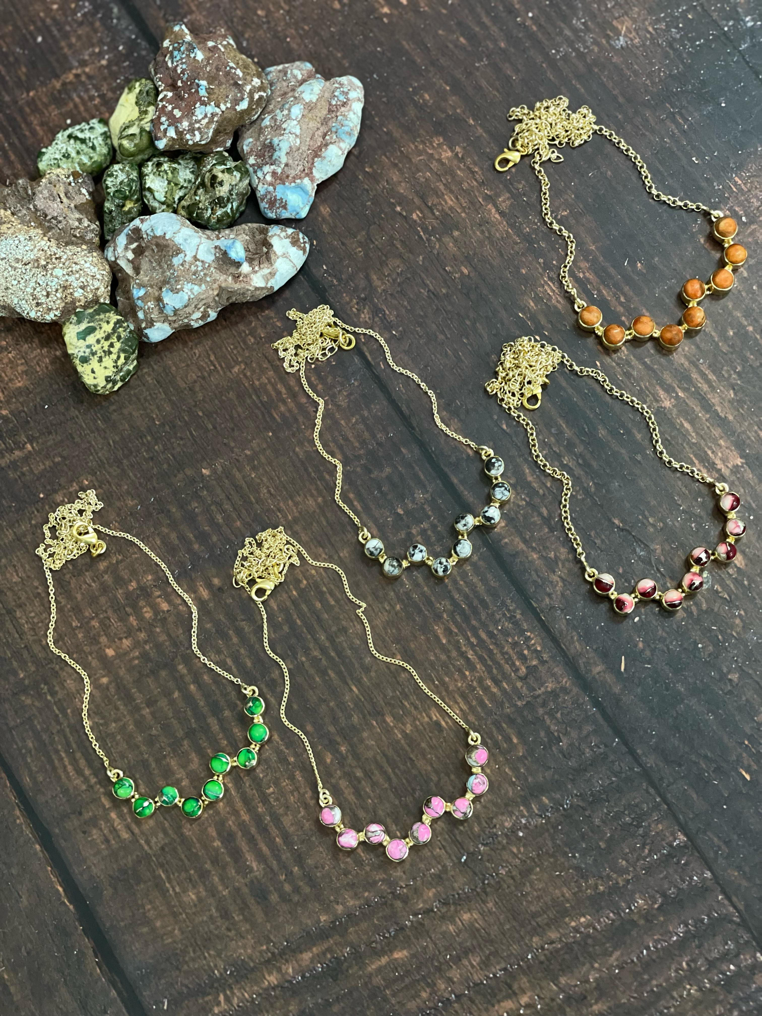 "The Golden Collection" Desert Jewels Handmade Natural Multi Stone Gold Plated Necklace