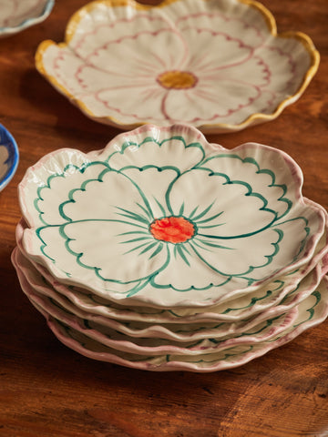 Image of Ceramic Flower Shaped Side Plate with Pink Border