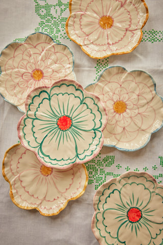 Image of Ceramic Flower Shaped Side Plate with Pink Border