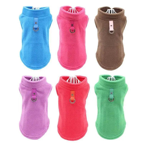 Image of Blank Dog Vest Soft Fleece Clothes For Small Dogs Solid Candy Color Dog T Shirt With Dog Harness Leash Dog Cold Weather Coat Warm Dog Jumpers Soft Fleece Vest Jacket with Leash Ring Costume for Puppy Small Dogs