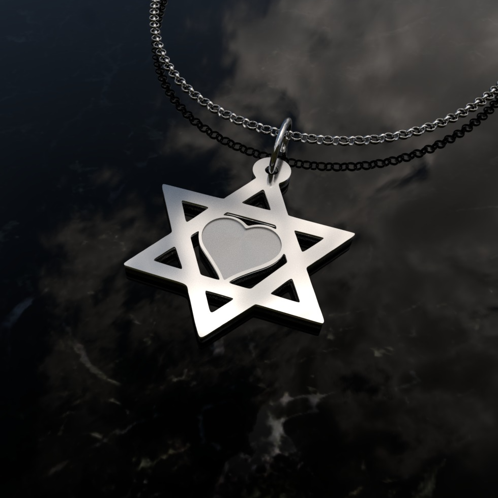 Star Of David Heart Silver Necklace