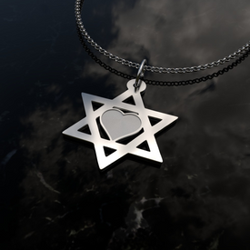 Star Of David Heart Silver Necklace