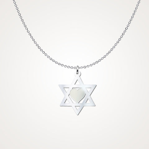Image of Star Of David Heart Silver Necklace